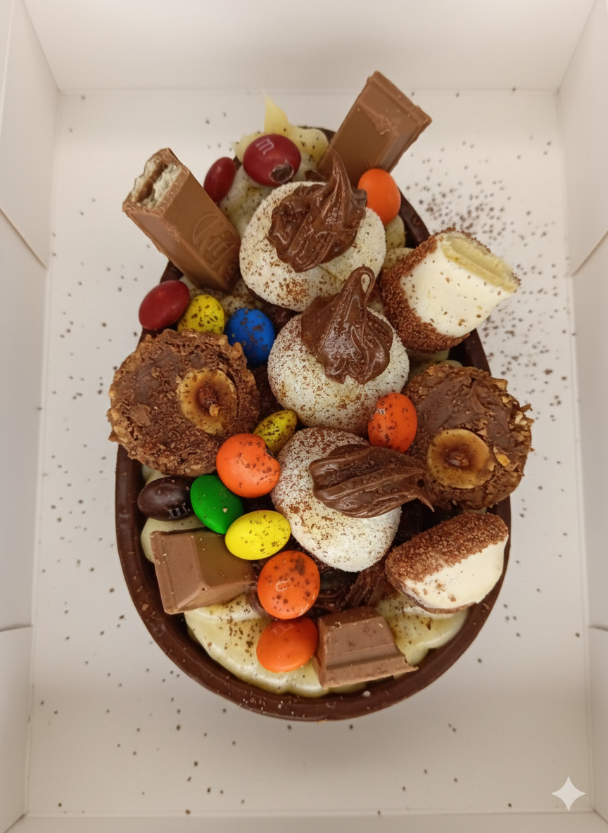 Ovo de colher gourmet recheado com brigadeiros, KitKat, M&Ms e muito mais